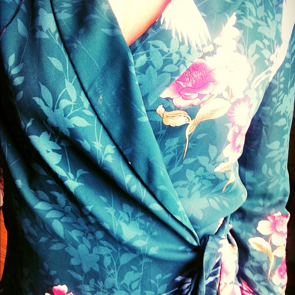 Zara kimono hunter green wrap blouse XS